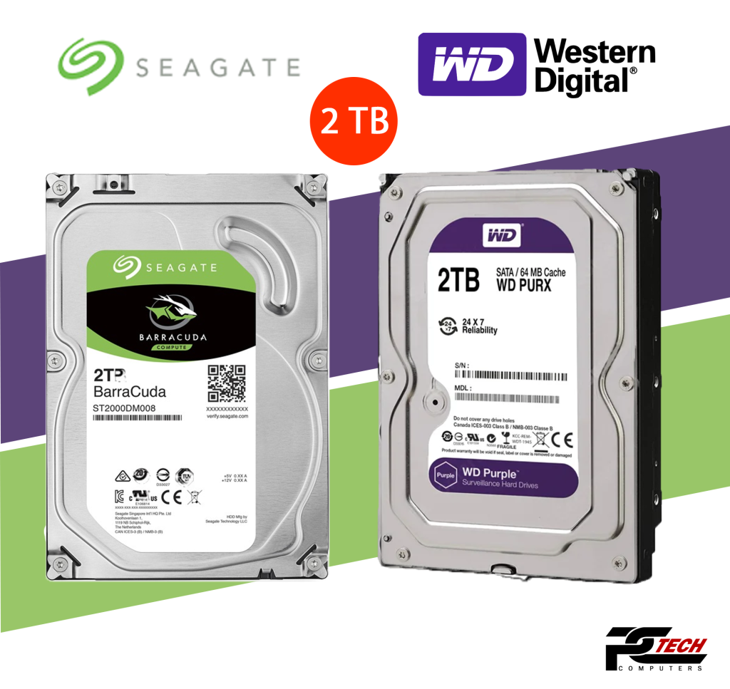 SEAGATE BarraCuda & WESTERN DIGITAL perple 2TB Dekstop Hard Disk